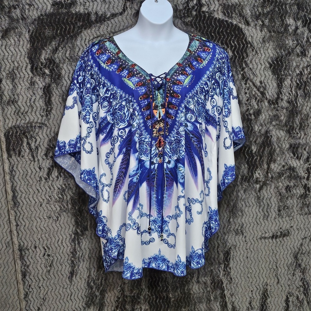 Princess Cruises Poncho Womens L Embellished Kafton Kimono Cover‎ Up Beachy Boho